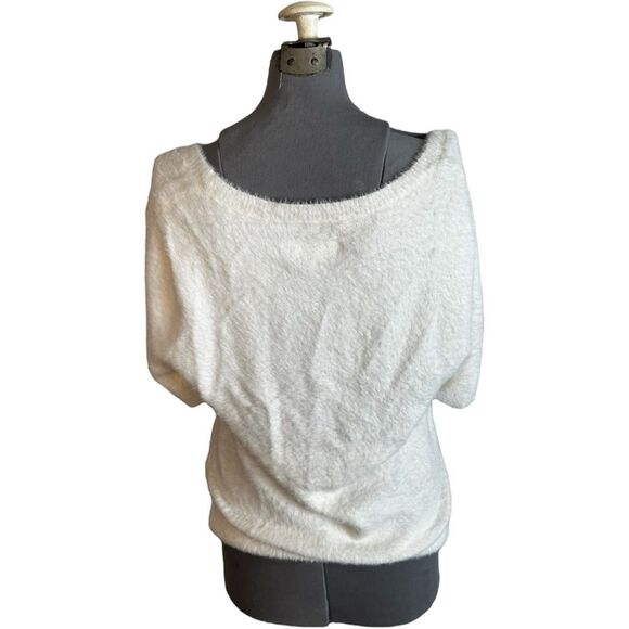 Maeve Eyelash Knit Sweater Tee White Scoop Neck Short Sleeve Top XL - Picture 7 of 8
